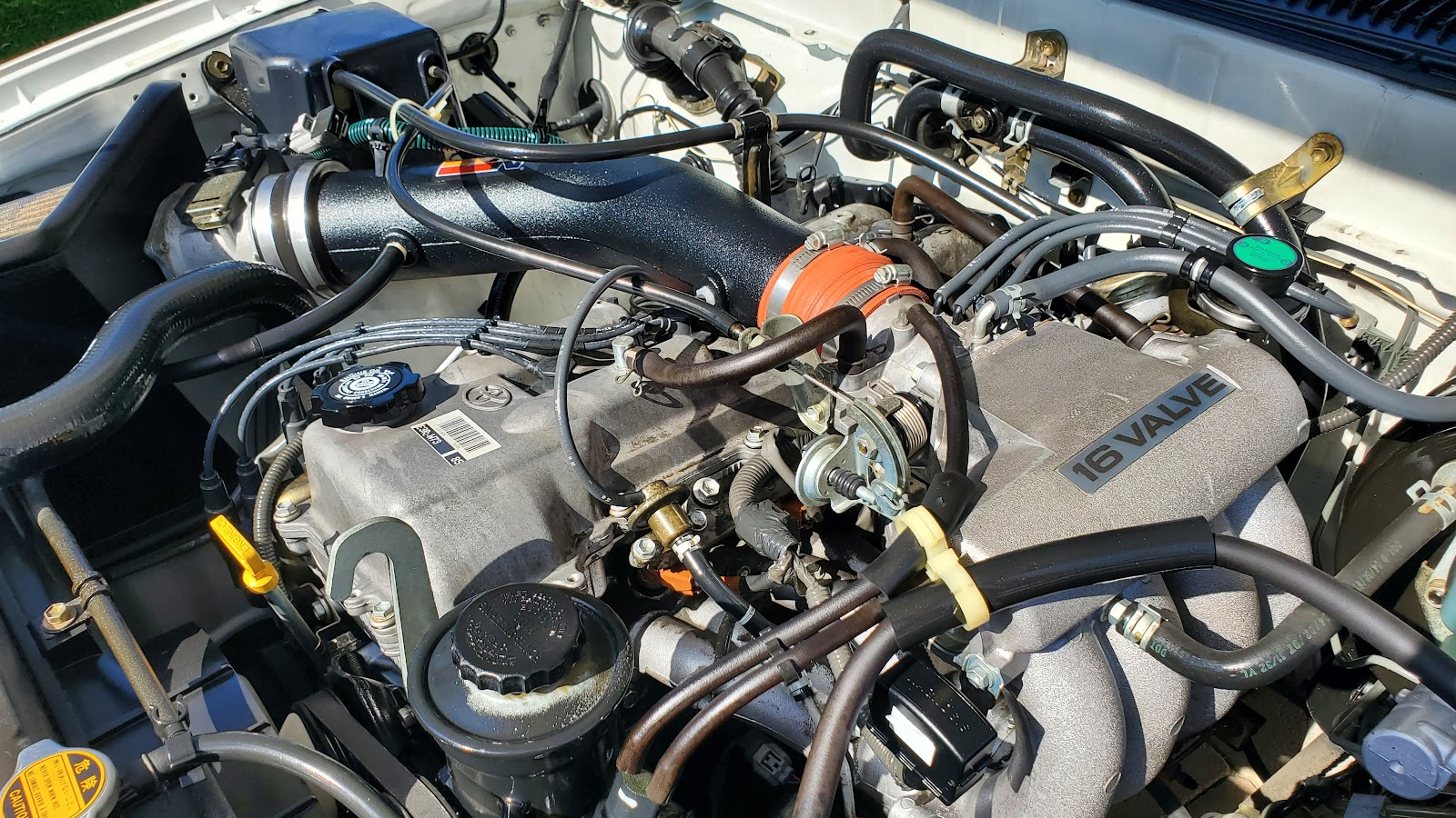 Detailed engine bay of a Toyota after cleaning